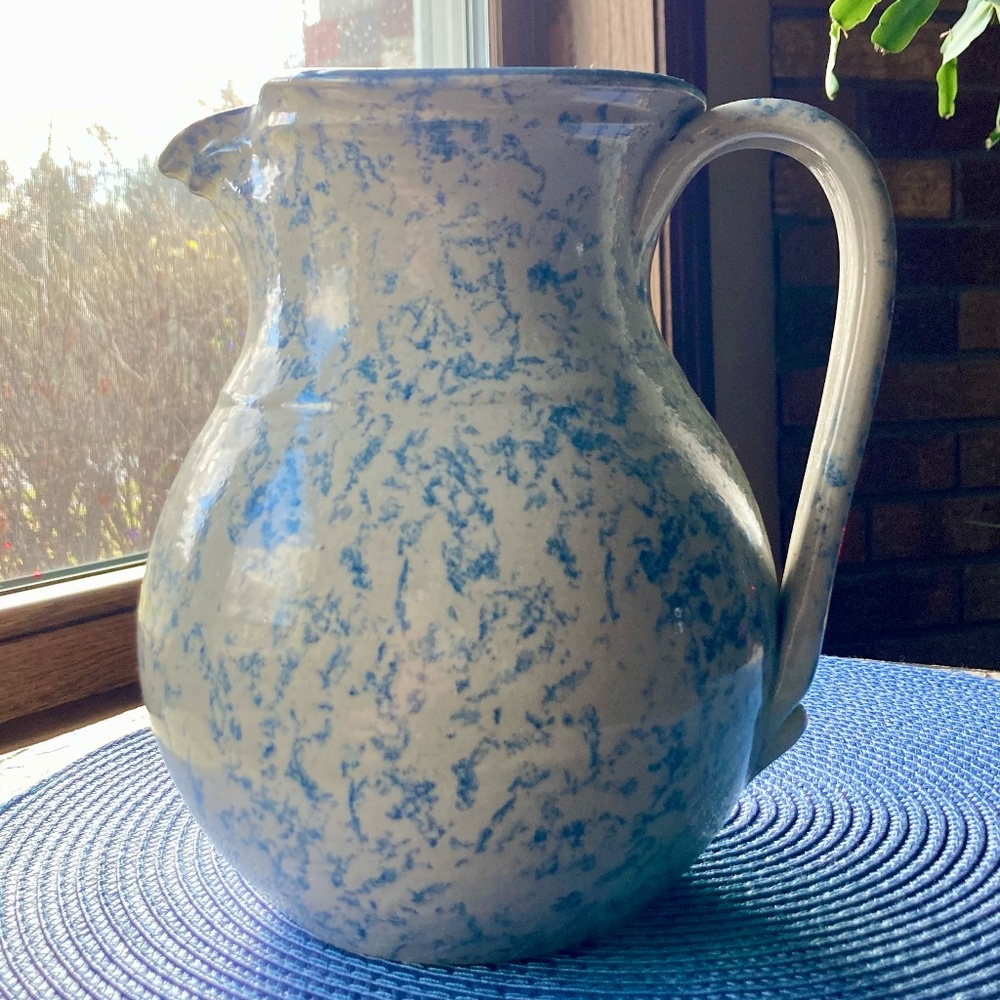Vintage Red Wing Stoneware Co. Pitcher with Spout & Handle, Blue Speckled Glaze